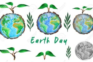 124032487 earth day set of globe and tree sprout watercolor painting